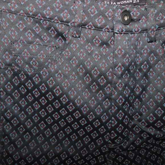 Zara Women's XS Black Blue Red Diamond Pattern Pant - New w Tag - Picture 8 of 12